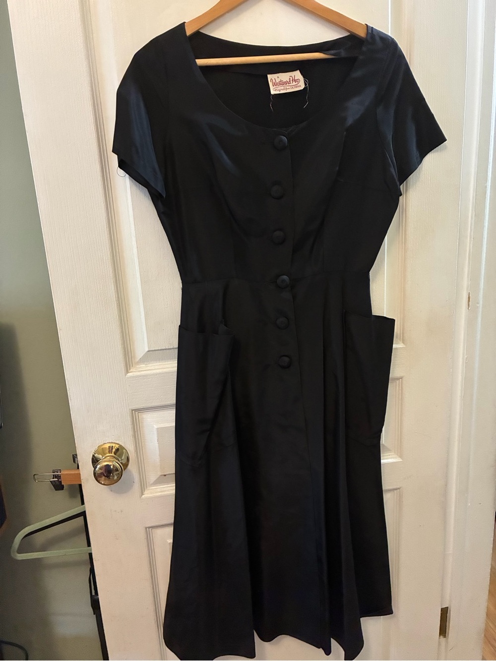 Vintage-Inspired Black Button-Front Dress with Pockets by Westwood H
